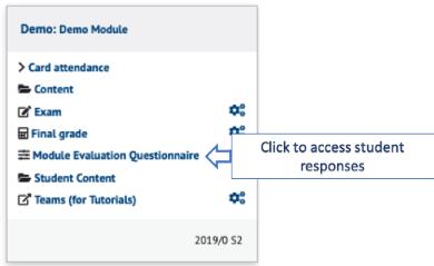 A screenshot of a module on the Modules page (as displayed to staff) with the MEQ tool highlighted